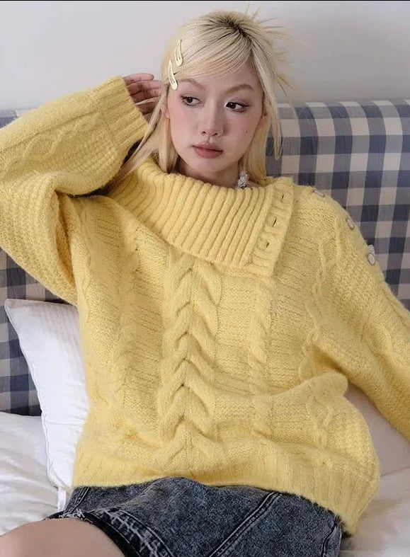 Chem Irregular Collar Patterned Sweater-korean-fashion-Sweater-Chem's Closet-OH Garments