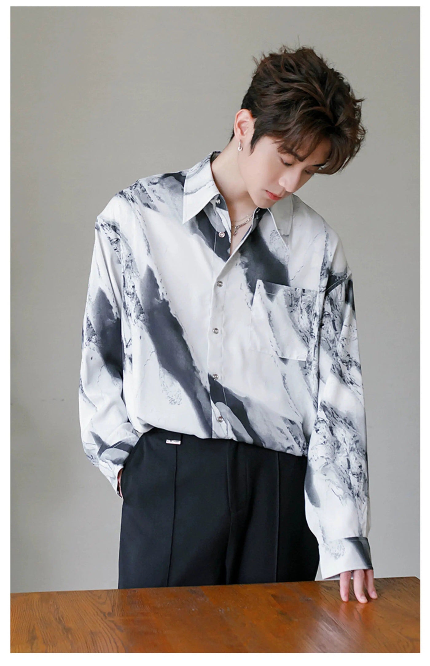 Chuan Abstract Ink Painted Shirt-korean-fashion-Shirt-Chuan's Closet-OH Garments