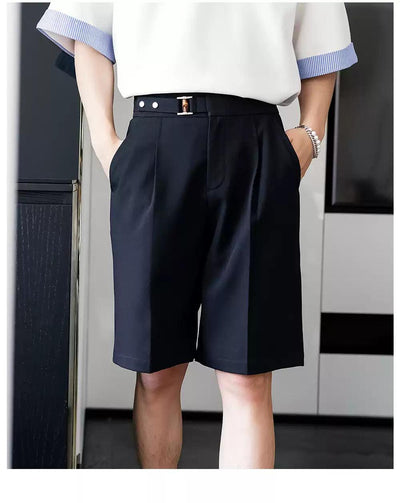 Chuan Belted Waist Suit Shorts-korean-fashion-Shorts-Chuan's Closet-OH Garments