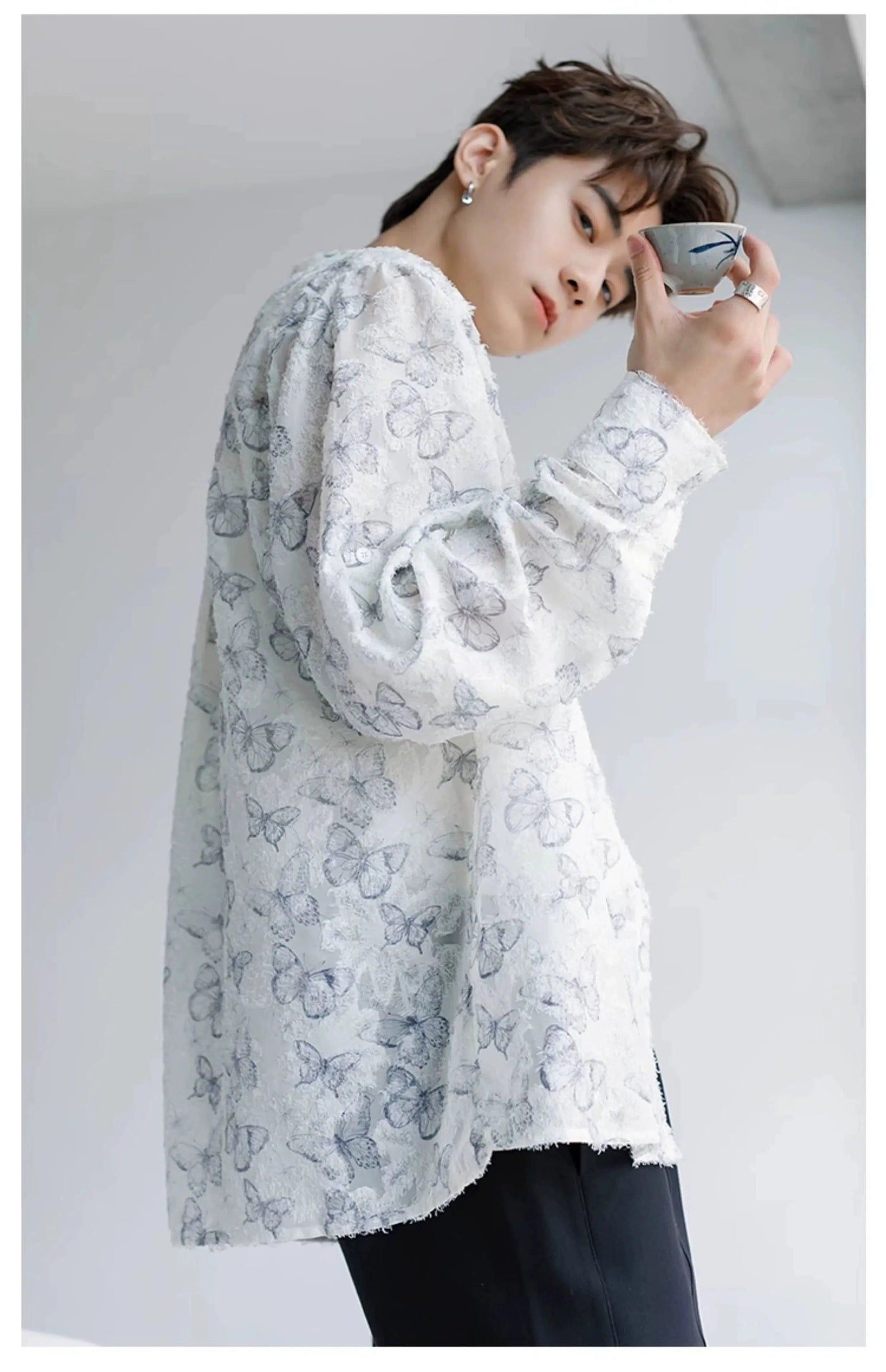 Chuan Butterfly Print Plate Buttons Shirt-korean-fashion-Shirt-Chuan's Closet-OH Garments