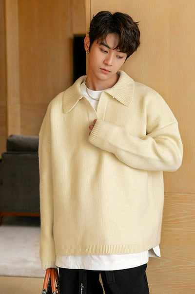 Chuan Casual Collared Ribbed Sweater-korean-fashion-Sweater-Chuan's Closet-OH Garments