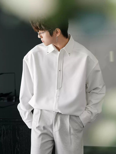 Chuan Casual Neck-Tie Shirt-korean-fashion-Shirt-Chuan's Closet-OH Garments