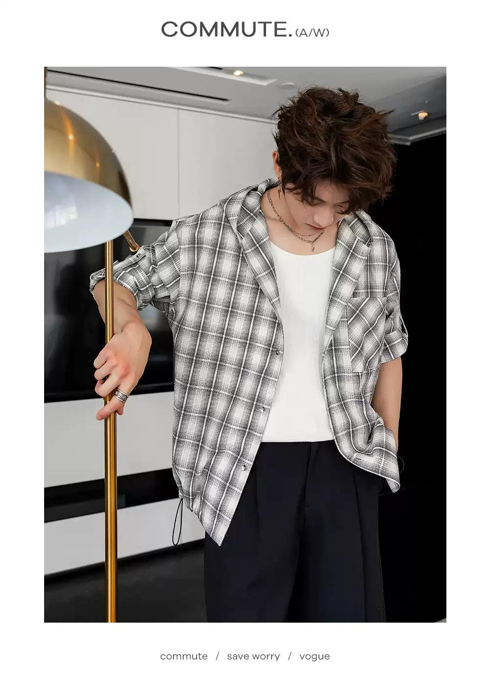 Chuan Checkered Hooded Shirt-korean-fashion-Shirt-Chuan's Closet-OH Garments