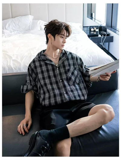 Chuan Checkered Hooded Shirt-korean-fashion-Shirt-Chuan's Closet-OH Garments