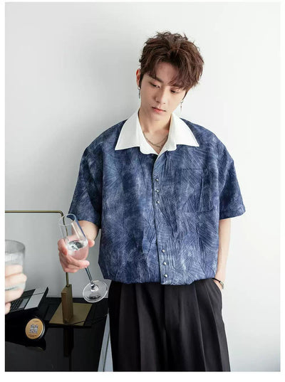 Chuan Contrast Collar Tie-Dyed Shirt-korean-fashion-Shirt-Chuan's Closet-OH Garments