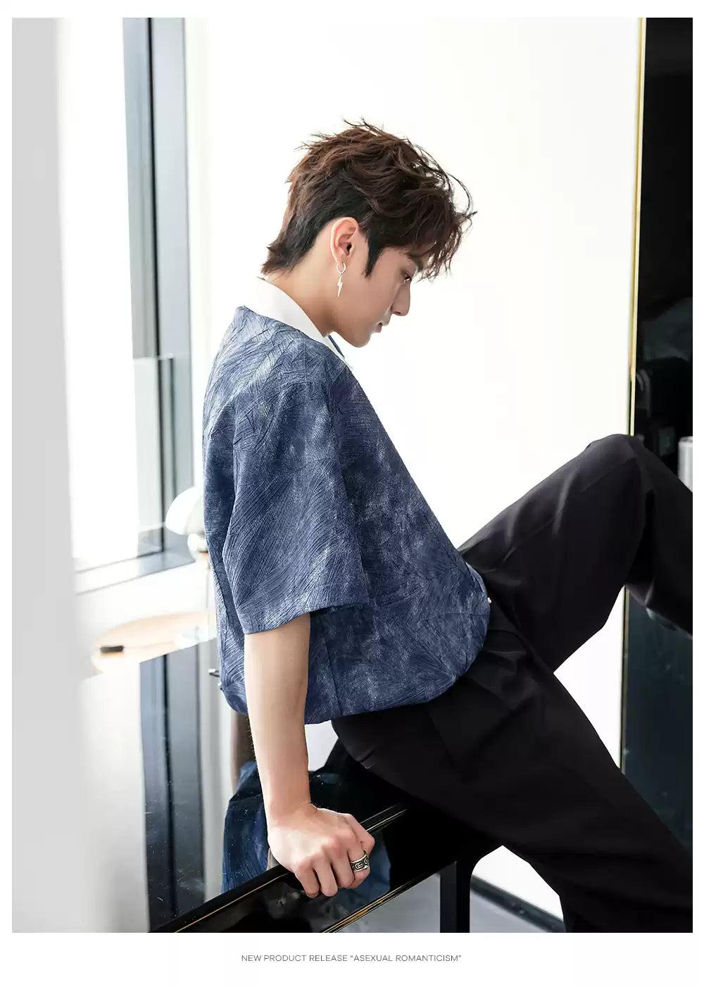 Chuan Contrast Collar Tie-Dyed Shirt-korean-fashion-Shirt-Chuan's Closet-OH Garments