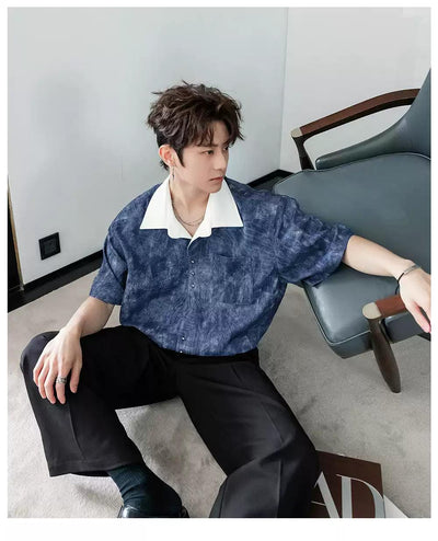 Chuan Contrast Collar Tie-Dyed Shirt-korean-fashion-Shirt-Chuan's Closet-OH Garments