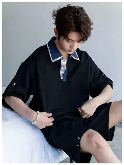 Chuan Contrast Color Collar Polo-korean-fashion-Polo-Chuan's Closet-OH Garments