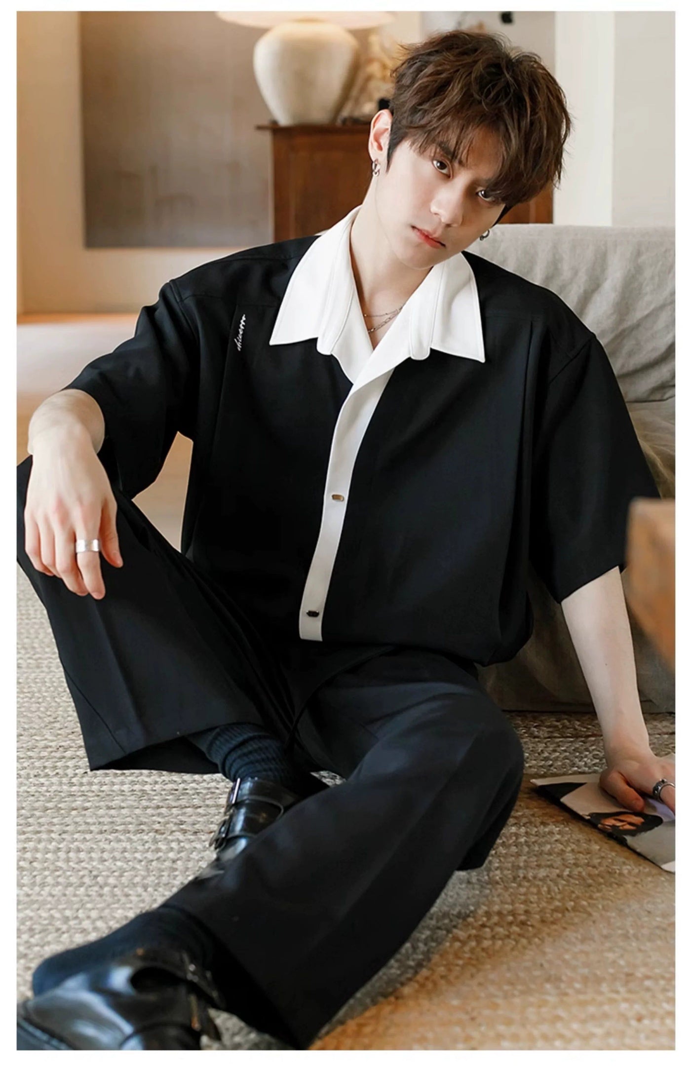 Chuan Contrast Layered Casual Shirt-korean-fashion-Shirt-Chuan's Closet-OH Garments