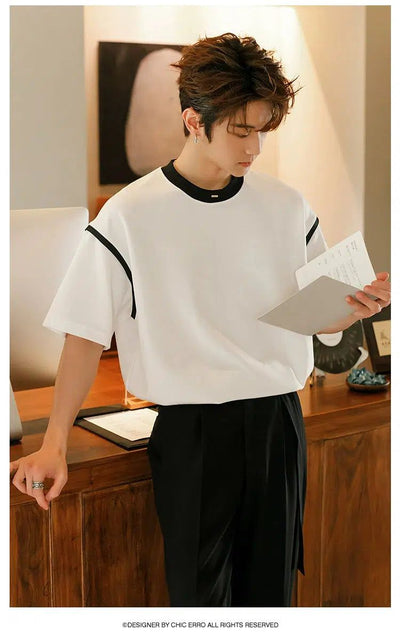 Chuan Contrast Loose Clean Fit T-Shirt-korean-fashion-T-Shirt-Chuan's Closet-OH Garments