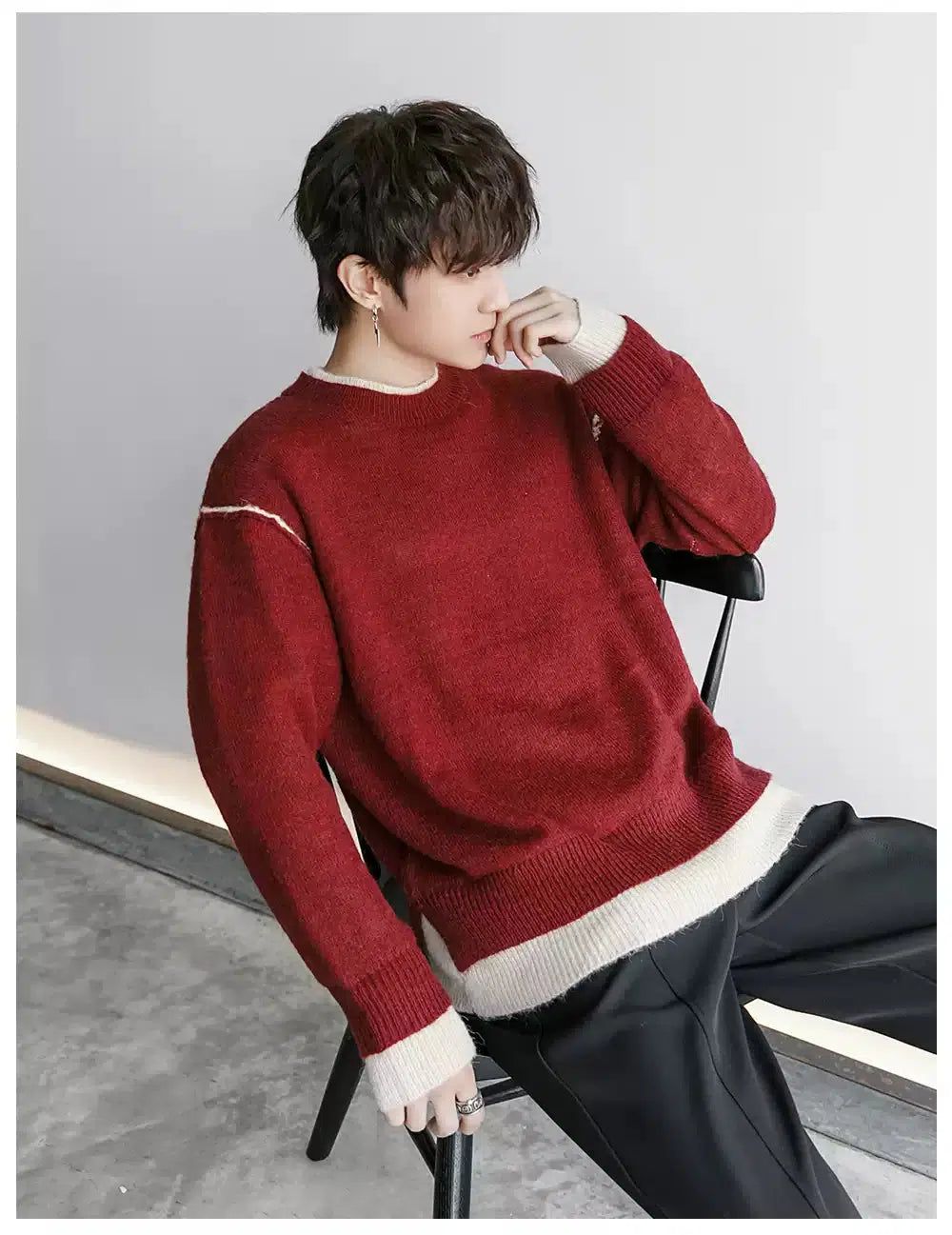 Chuan Contrast Splice Relaxed Sweater-korean-fashion-Sweater-Chuan's Closet-OH Garments