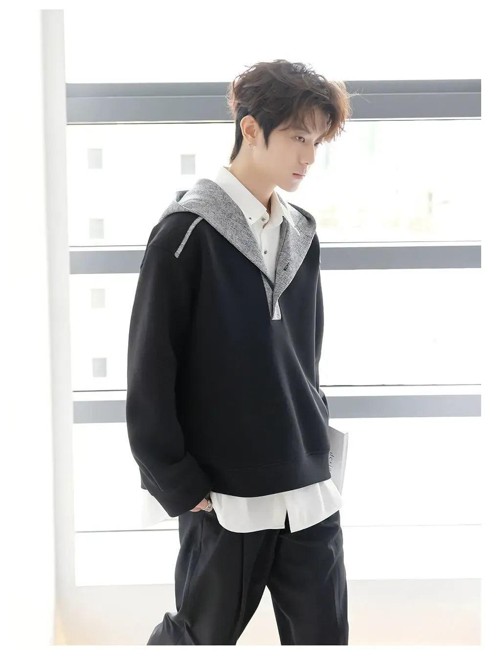 Chuan Contrast Spliced Hoodie-korean-fashion-Hoodie-Chuan's Closet-OH Garments