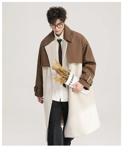 Chuan Contrast Spliced Overcoat-korean-fashion-Long Coat-Chuan's Closet-OH Garments