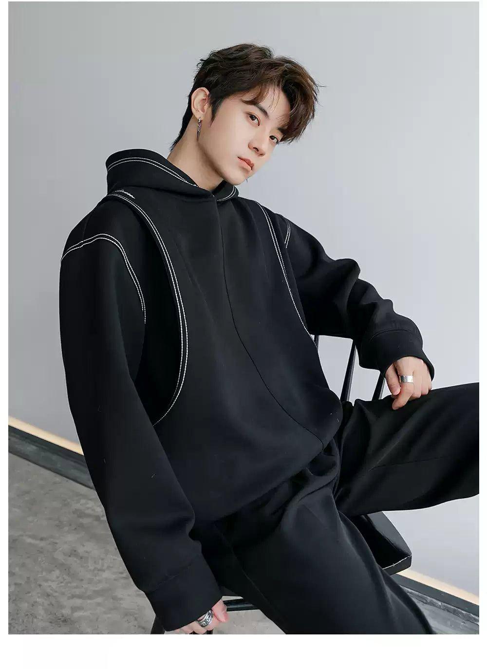 Chuan Contrast Stitched Lined Hoodie-korean-fashion-Hoodie-Chuan's Closet-OH Garments