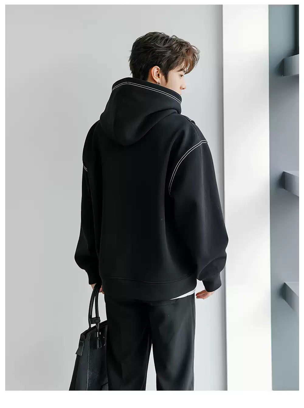 Chuan Contrast Stitched Lined Hoodie-korean-fashion-Hoodie-Chuan's Closet-OH Garments