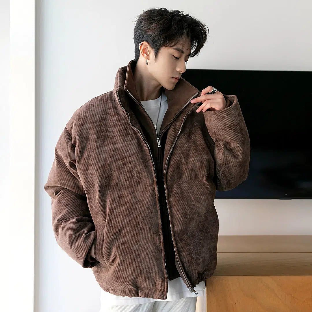 Chuan Corduroy Multi-Zip Puffer Jacket-korean-fashion-Jacket-Chuan's Closet-OH Garments