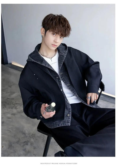 Chuan Denim Layered Hood Jacket-korean-fashion-Jacket-Chuan's Closet-OH Garments