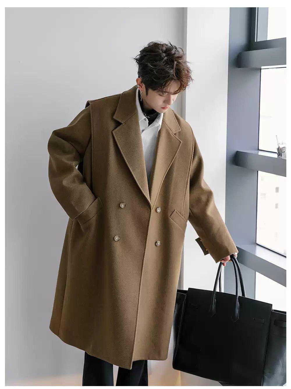 Chuan Double-Breasted Blend Wool Long Coat-korean-fashion-Long Coat-Chuan's Closet-OH Garments