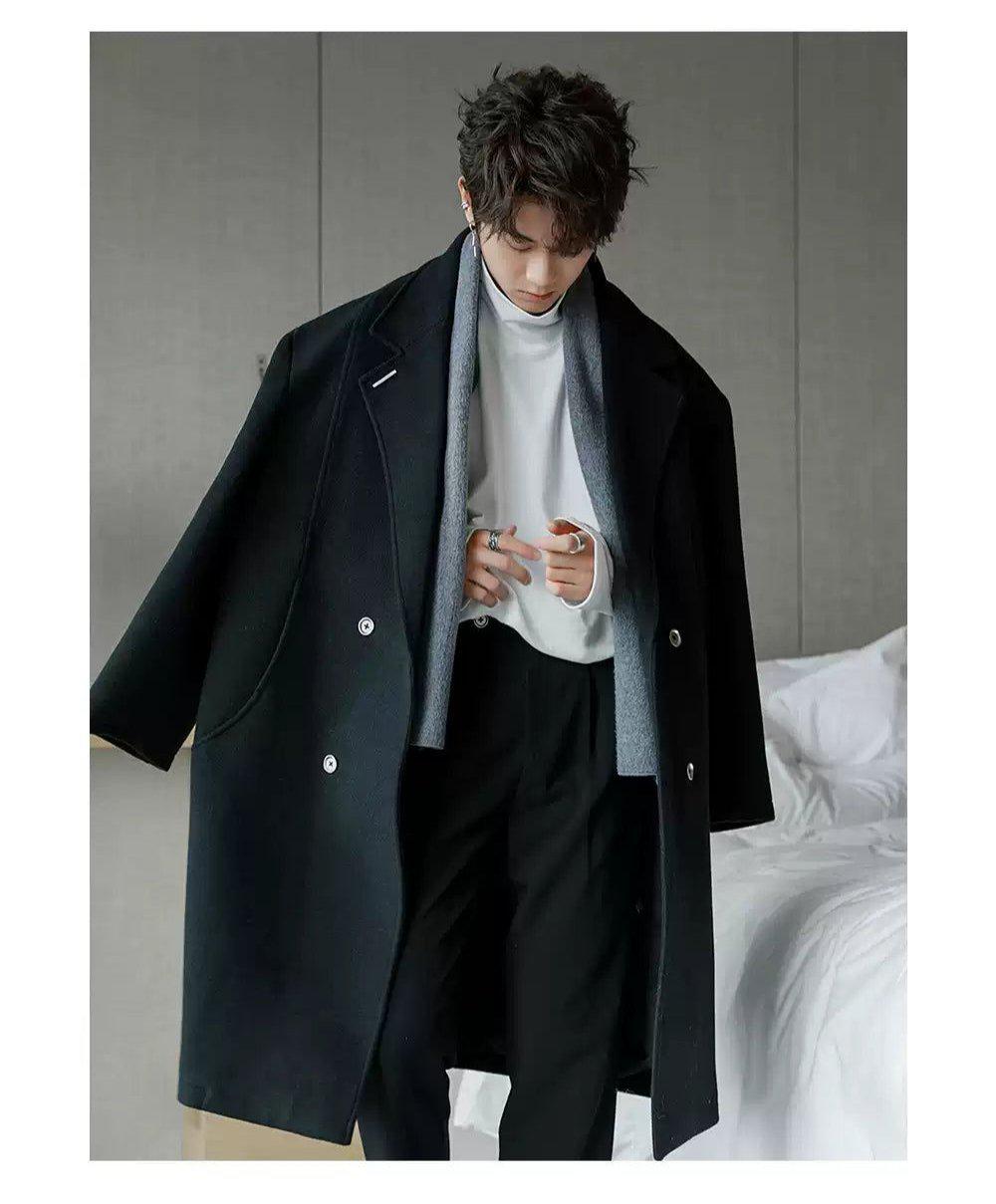 Chuan Double-Breasted With Scarf Long Coat-korean-fashion-Long Coat-Chuan's Closet-OH Garments