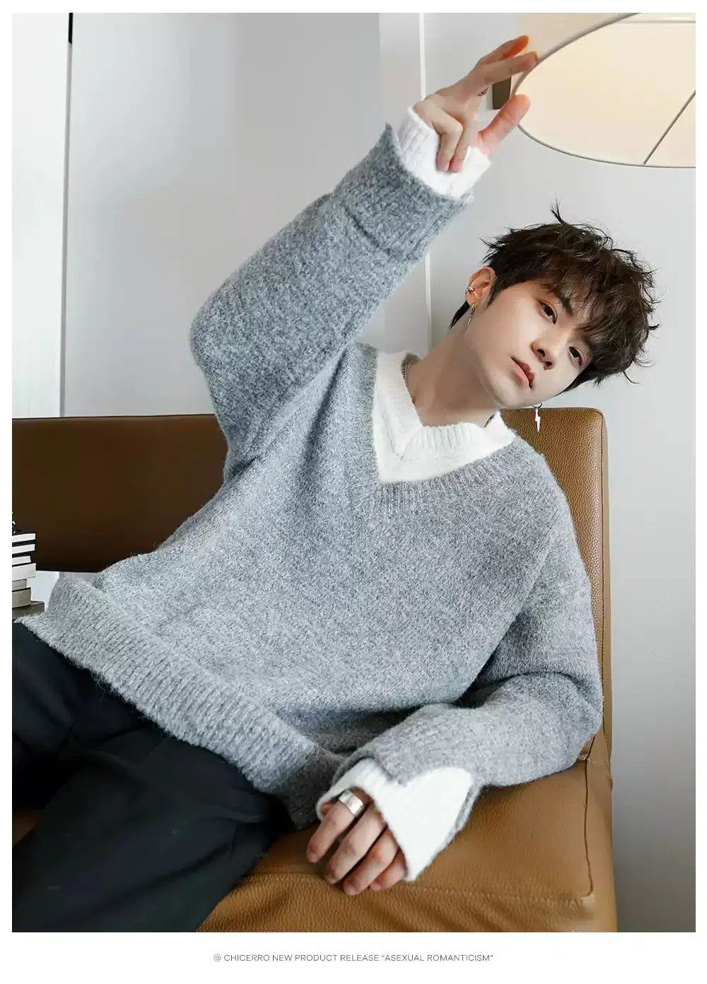 Chuan Double V-Neck Wool Sweater-korean-fashion-Sweater-Chuan's Closet-OH Garments