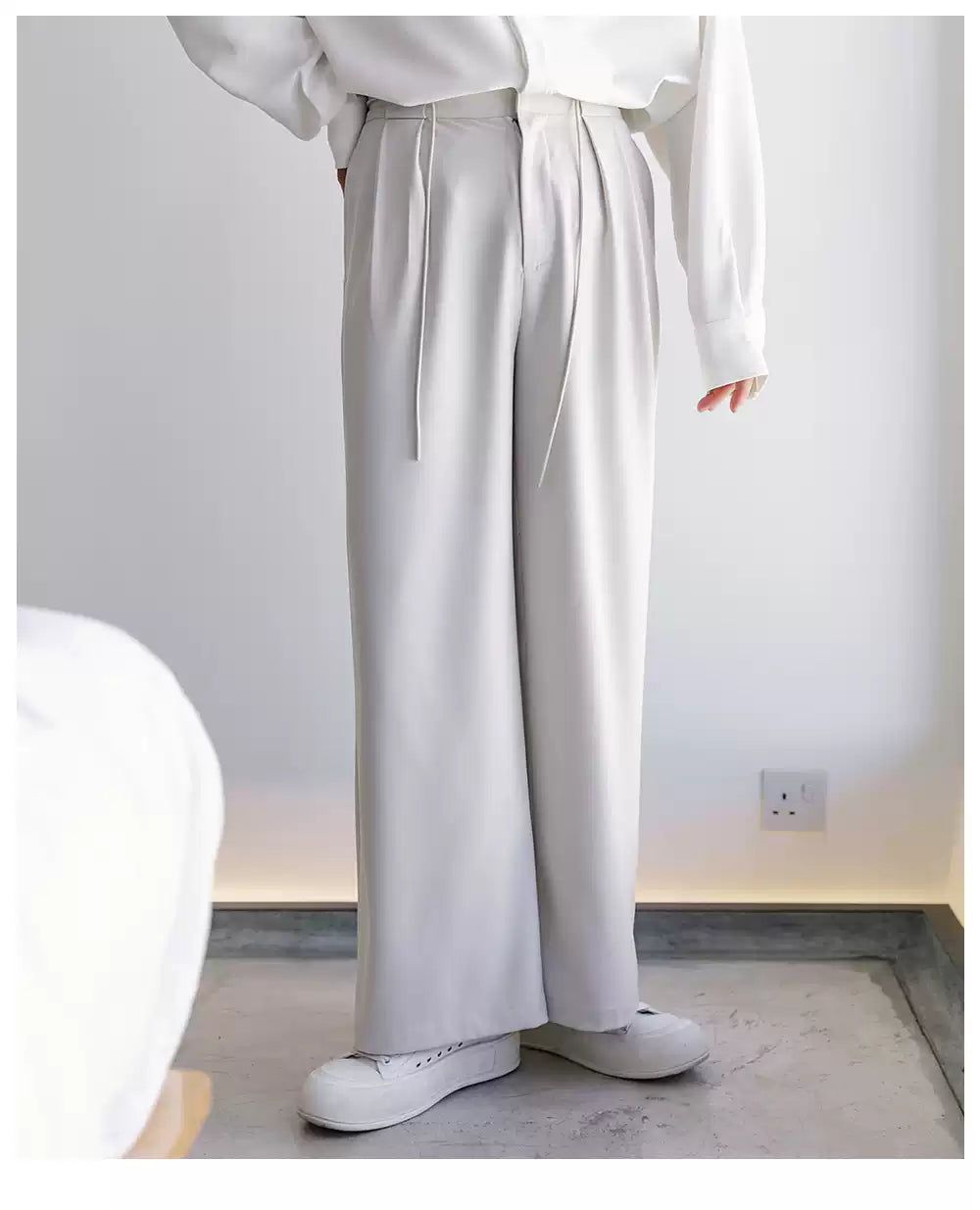 Chuan Drawstring Waist Wide Leg Trousers-korean-fashion-Trousers-Chuan's Closet-OH Garments