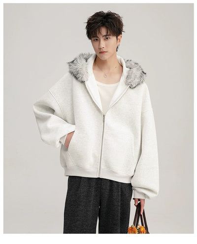 Chuan Faux Fur Trimmed Zipped Hoodie-korean-fashion-Hoodie-Chuan's Closet-OH Garments