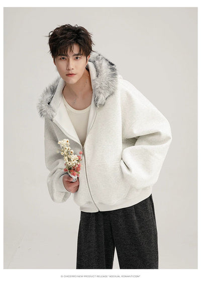 Chuan Faux Fur Trimmed Zipped Hoodie-korean-fashion-Hoodie-Chuan's Closet-OH Garments