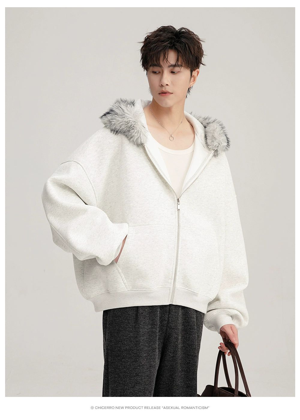 Chuan Faux Fur Trimmed Zipped Hoodie-korean-fashion-Hoodie-Chuan's Closet-OH Garments