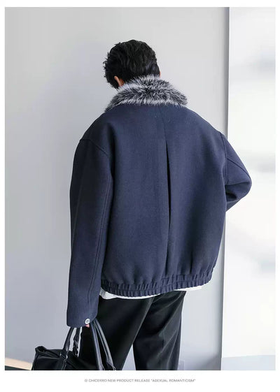 Chuan Fur Collar Blend Woollen Zip-Up Jacket-korean-fashion-Jacket-Chuan's Closet-OH Garments