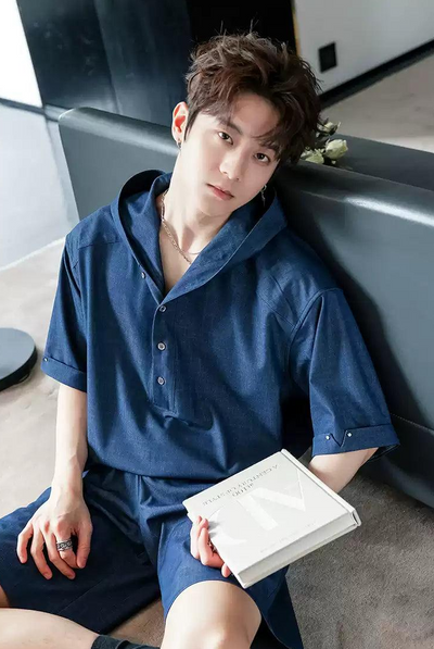 Chuan Half-Buttoned Denim Hoodie & Belted Shorts Set-korean-fashion-Clothing Set-Chuan's Closet-OH Garments