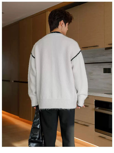 Chuan Irregular Contrast Zipped Sweater-korean-fashion-Sweater-Chuan's Closet-OH Garments