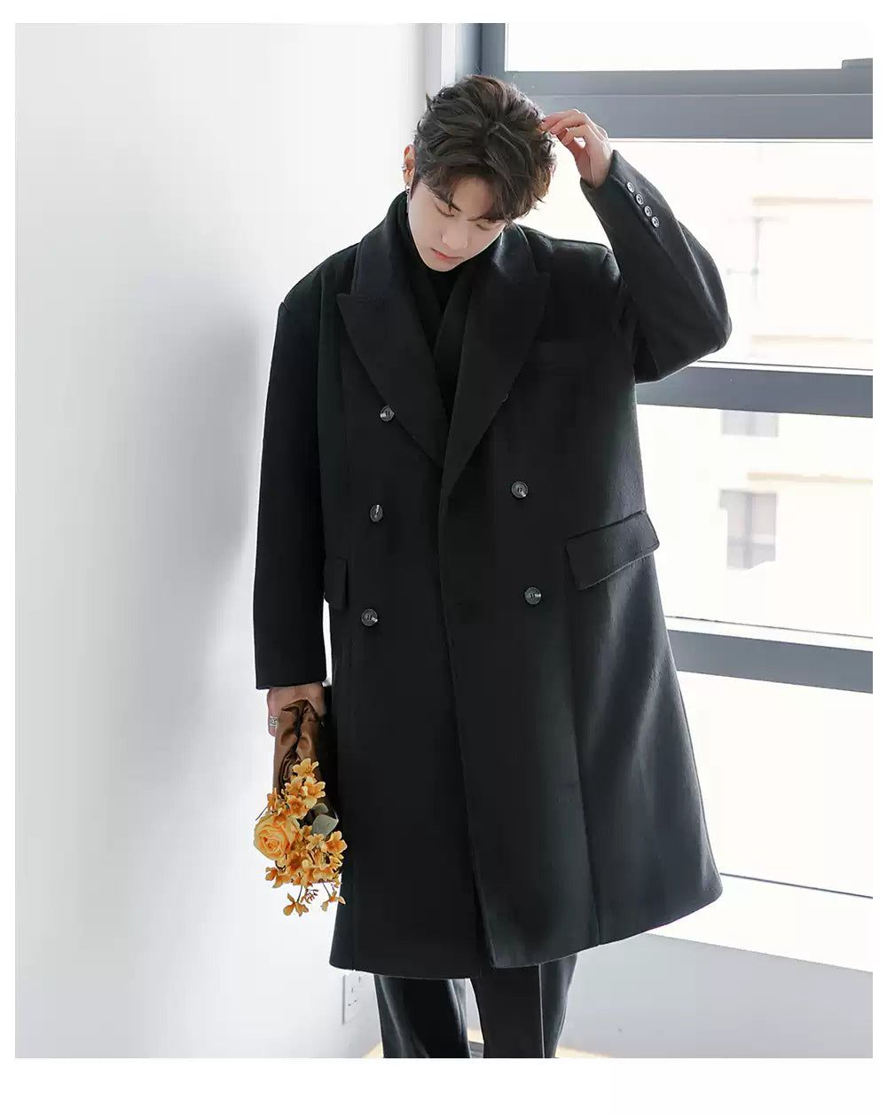 Chuan Layered Double Breasted Overcoat-korean-fashion-Long Coat-Chuan's Closet-OH Garments