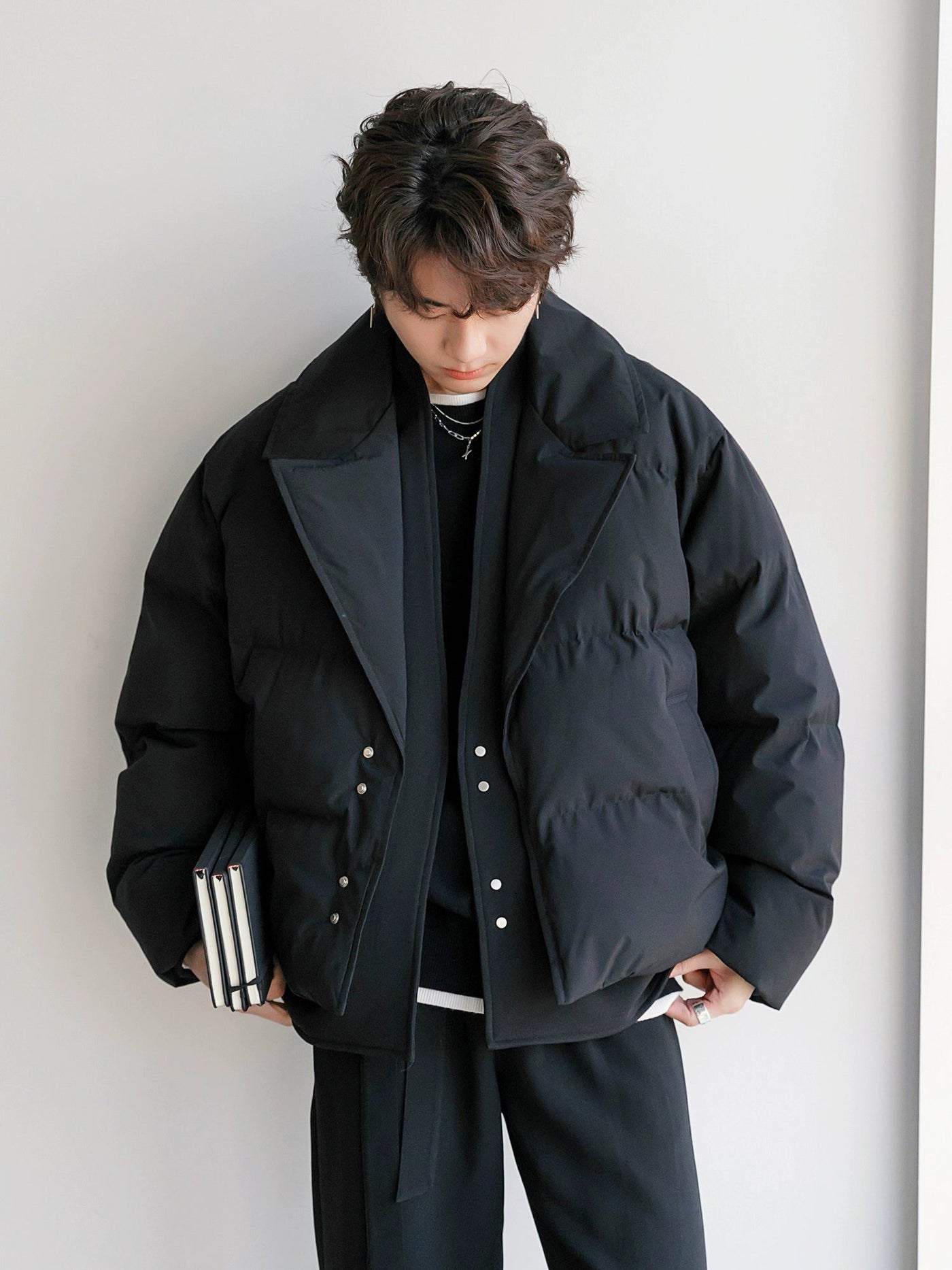 Chuan Layered Snap Buttons Puffer Jacket-korean-fashion-Jacket-Chuan's Closet-OH Garments