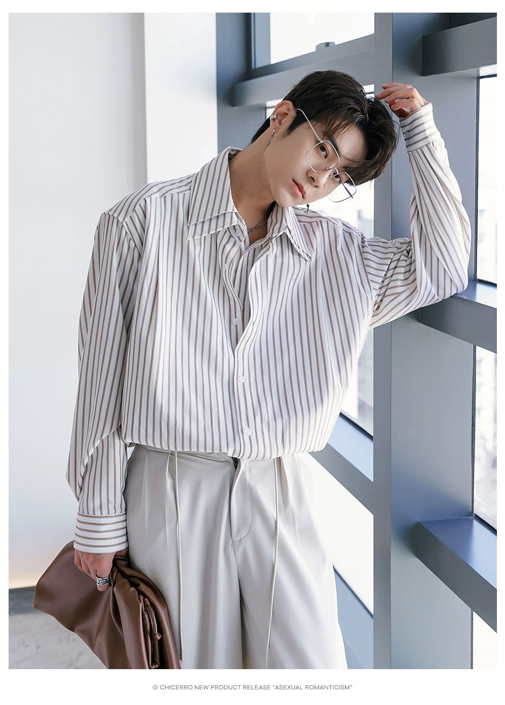 Chuan Layered Vertical Striped With Tie Shirt-korean-fashion-Shirt-Chuan's Closet-OH Garments