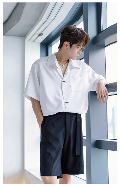 Chuan Metal Buckle Clean Fit Shirt-korean-fashion-Shirt-Chuan's Closet-OH Garments