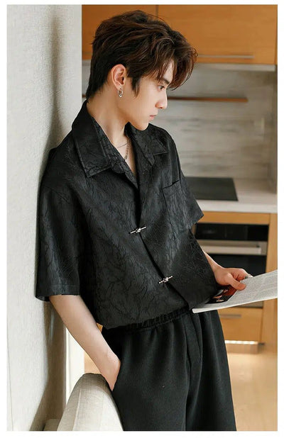 Chuan Metallic Buttons Textured Shirt-korean-fashion-Shirt-Chuan's Closet-OH Garments