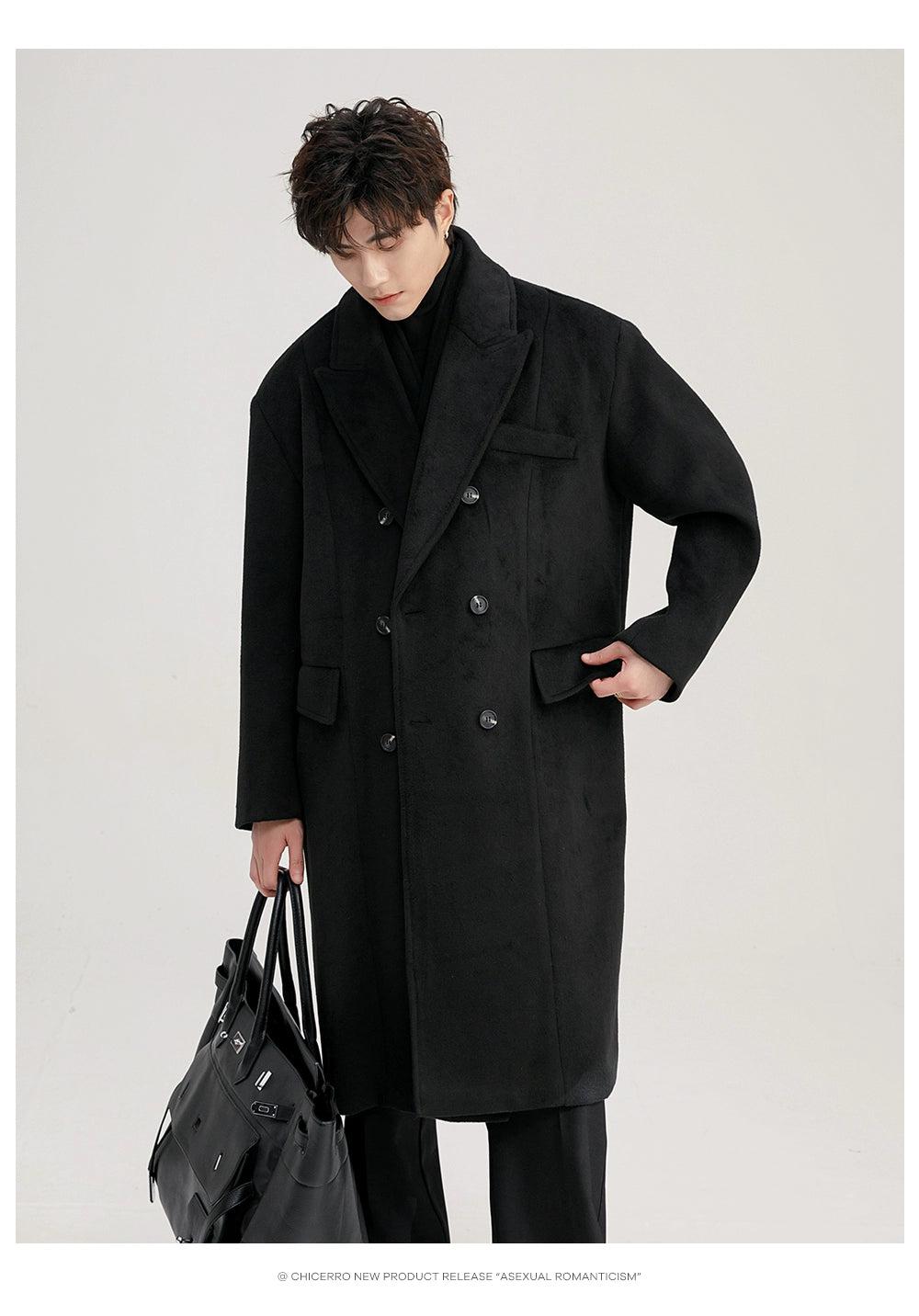 Chuan Peak Lapel Side Pockets Overcoat-korean-fashion-Long Coat-Chuan's Closet-OH Garments