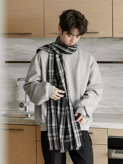 Chuan Plaid Scarf & Cozy Crewneck-korean-fashion-Crewneck-Chuan's Closet-OH Garments