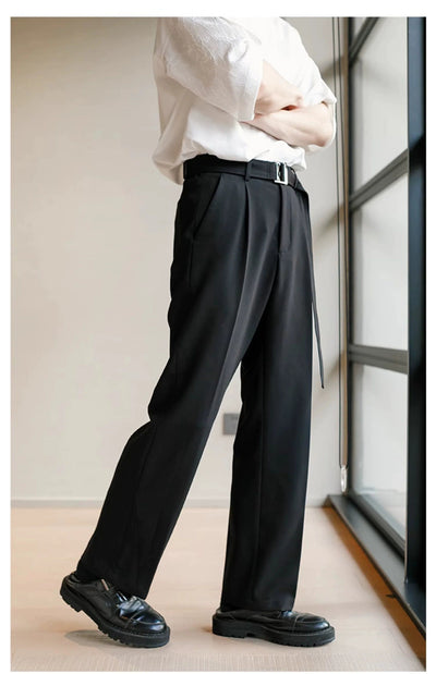 Chuan Pleated Waist Belt Pants-korean-fashion-Pants-Chuan's Closet-OH Garments