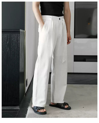 Chuan Relaxed Fit Belt Strap Trousers-korean-fashion-Trousers-Chuan's Closet-OH Garments