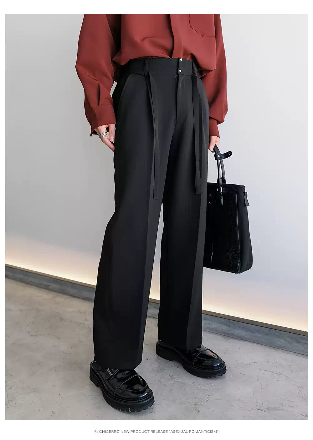 Chuan Seam Line Belted Strap Trousers-korean-fashion-Trousers-Chuan's Closet-OH Garments