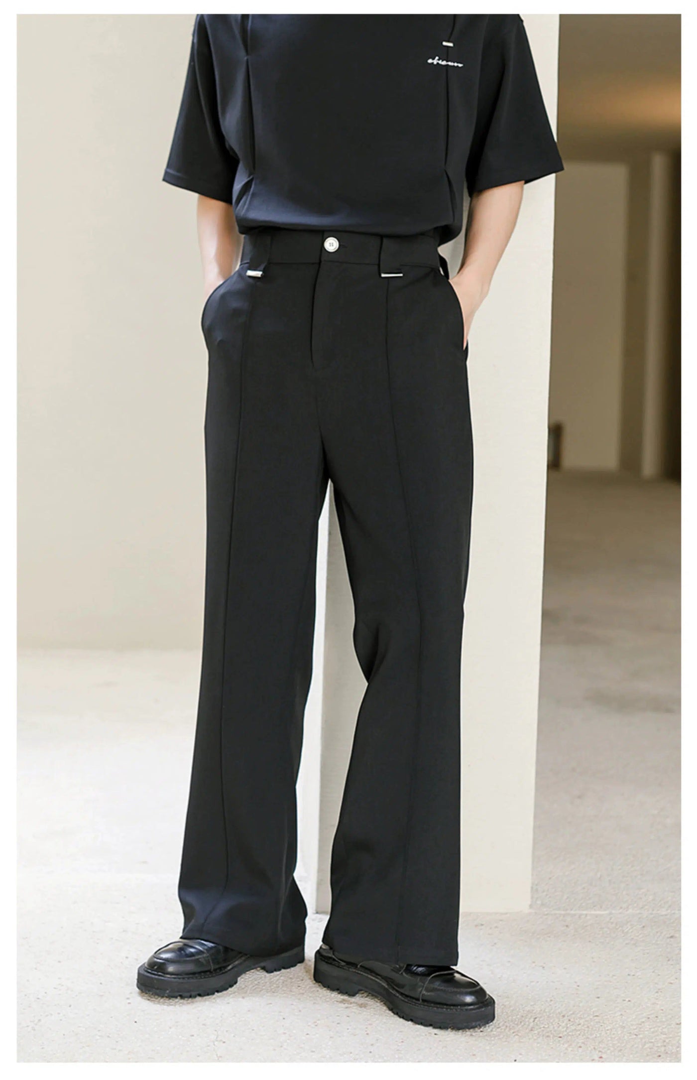 Chuan Seam Lines Accent Bootcut Trousers-korean-fashion-Trousers-Chuan's Closet-OH Garments