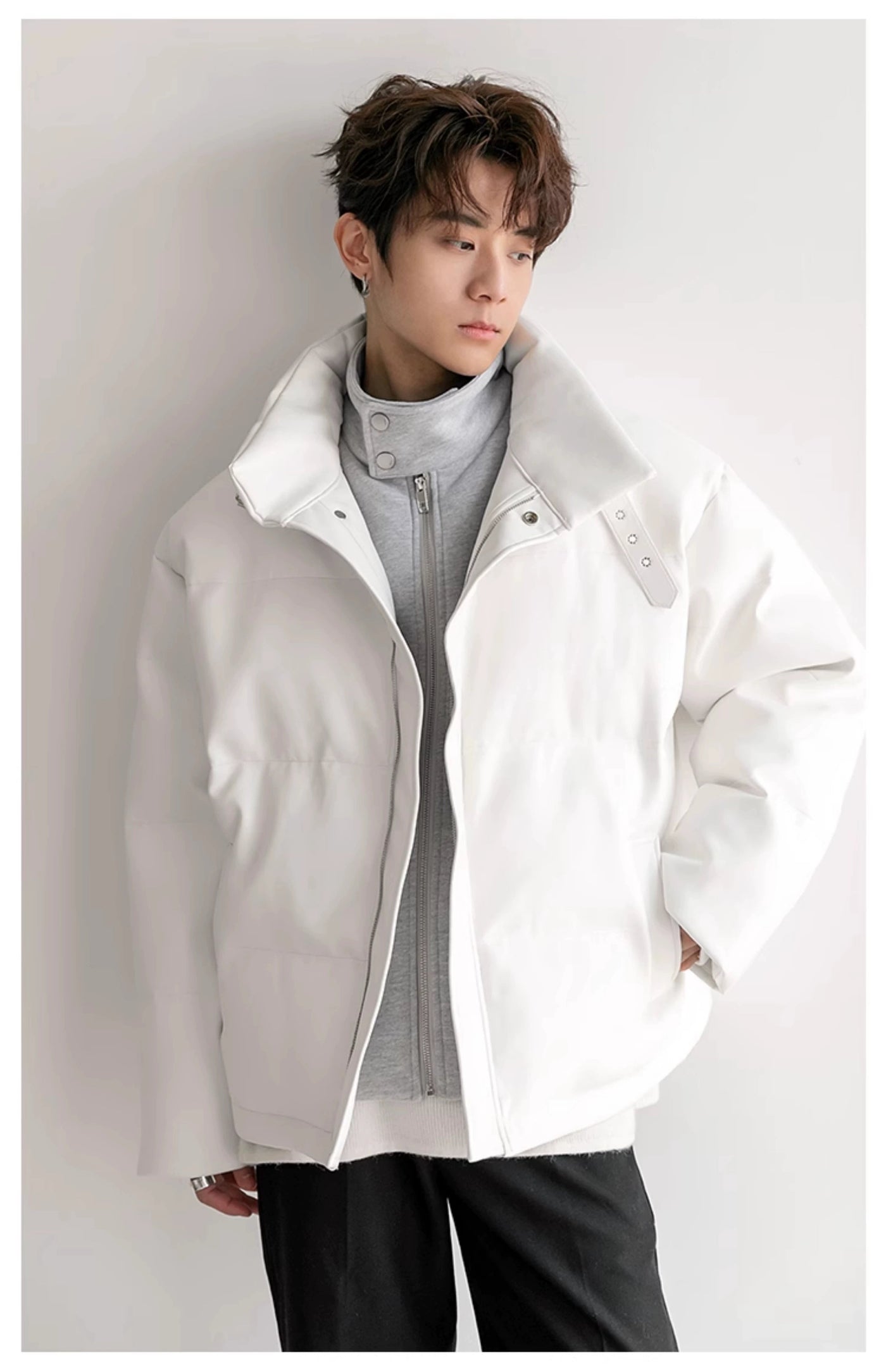 Chuan Sleek Buckle Strap Leather Puffer Jacket-korean-fashion-Jacket-Chuan's Closet-OH Garments