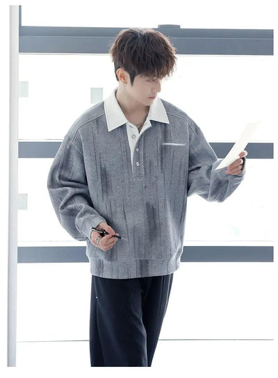 Chuan Smudge Print Long Sleeve Polo-korean-fashion-Polo-Chuan's Closet-OH Garments