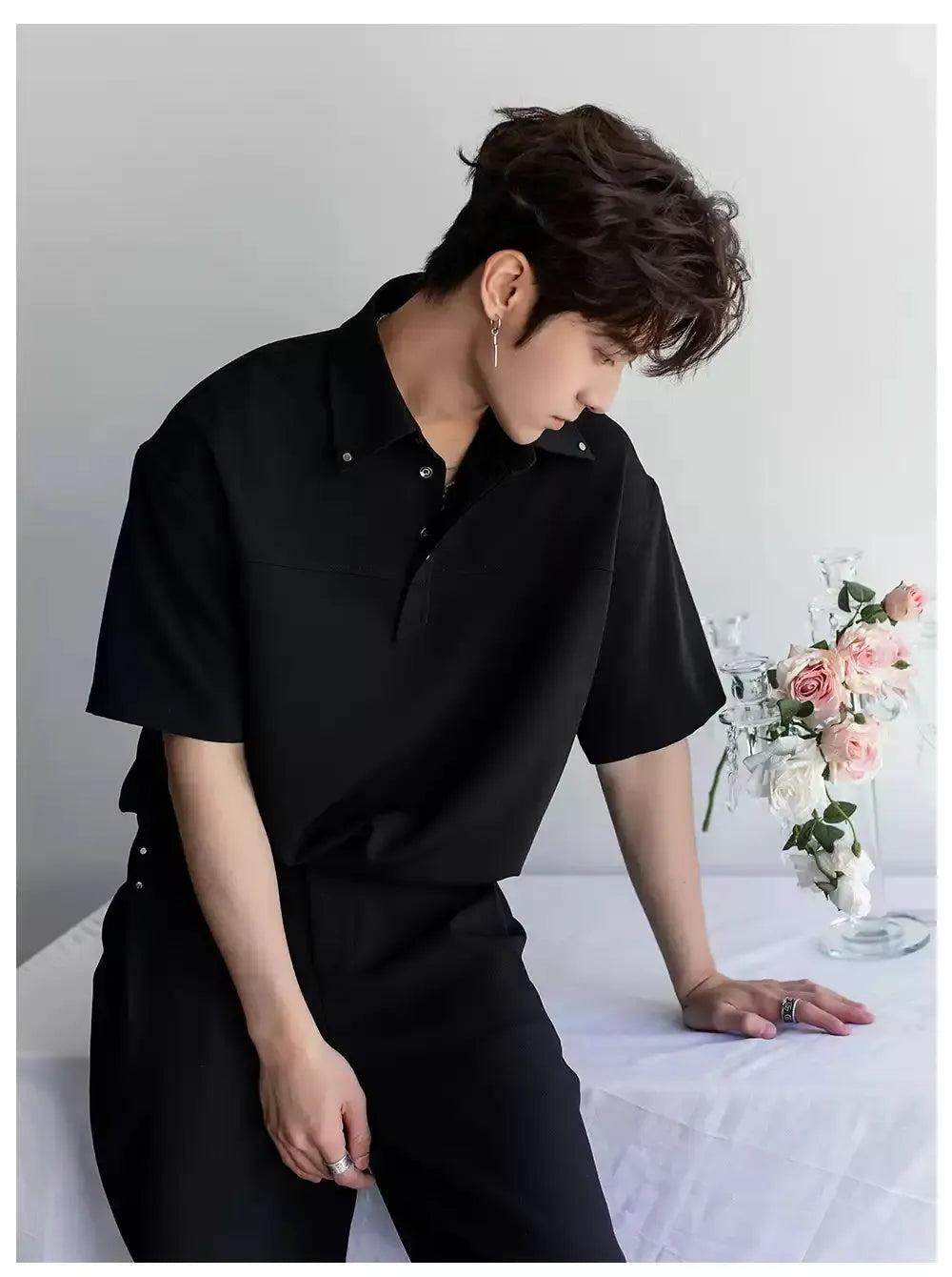 Chuan Solid Half-Buttons Polo-korean-fashion-Polo-Chuan's Closet-OH Garments