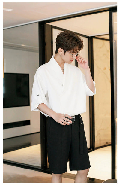 Chuan Solid Irregular Collar Shirt-korean-fashion-Shirt-Chuan's Closet-OH Garments