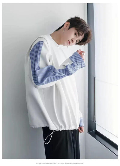 Chuan Spliced and Striped Crewneck-korean-fashion-Crewneck-Chuan's Closet-OH Garments