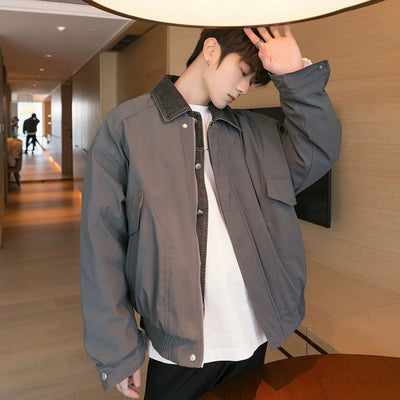 Chuan Spliced Denim Down Jacket-korean-fashion-Jacket-Chuan's Closet-OH Garments