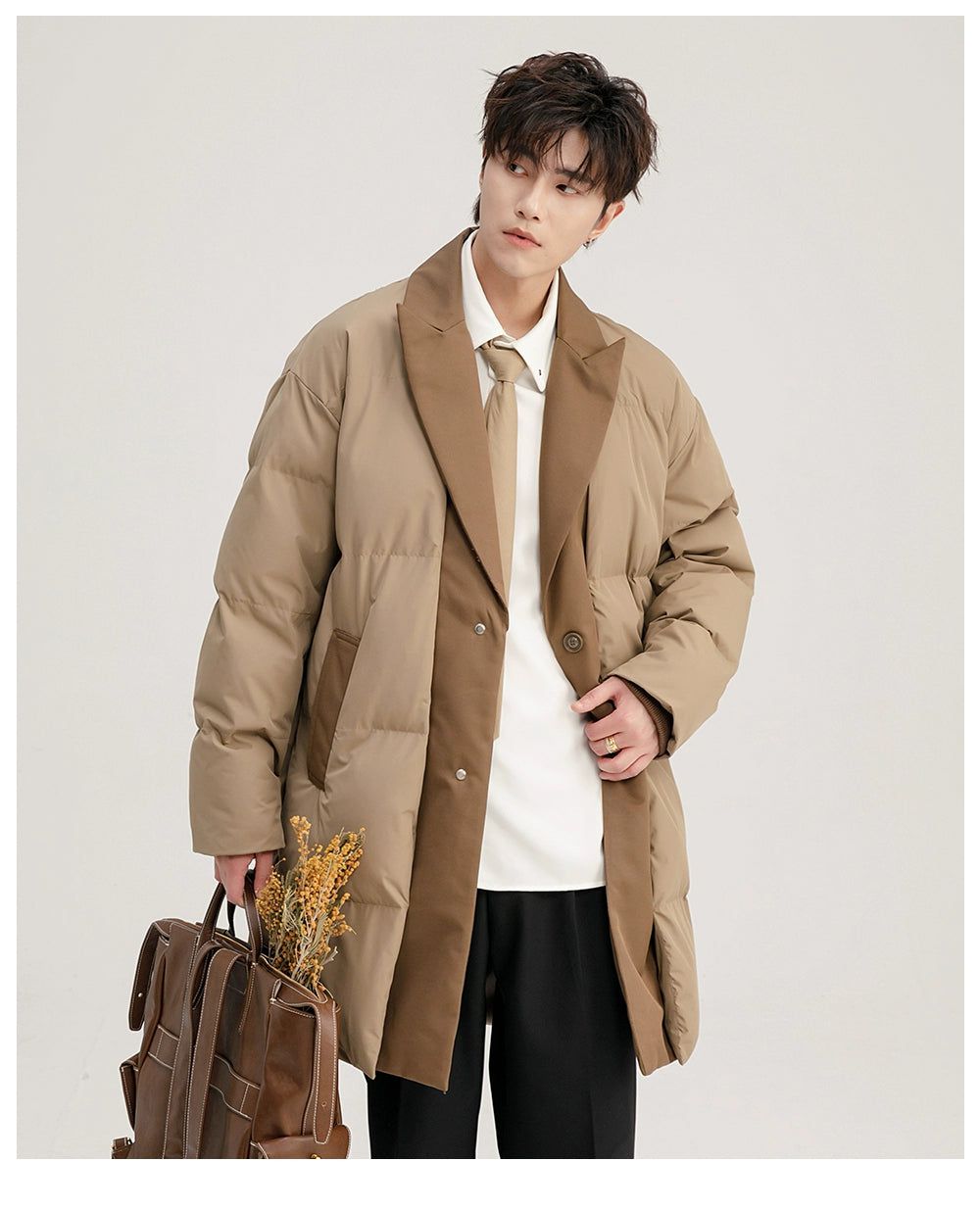 Chuan Spliced Layer Puffer Overcoat-korean-fashion-Long Coat-Chuan's Closet-OH Garments