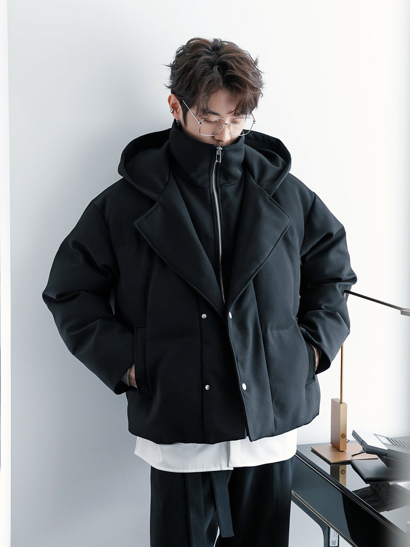 Chuan Stand-Up Collar Layered Hooded Puffer Jacket-korean-fashion-Jacket-Chuan's Closet-OH Garments